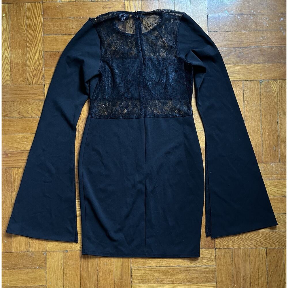 John Zack Tall Black Lace Dress With Split Sleeves US 8 UK 12 Witchy Whimsigoth - Picture 9 of 13